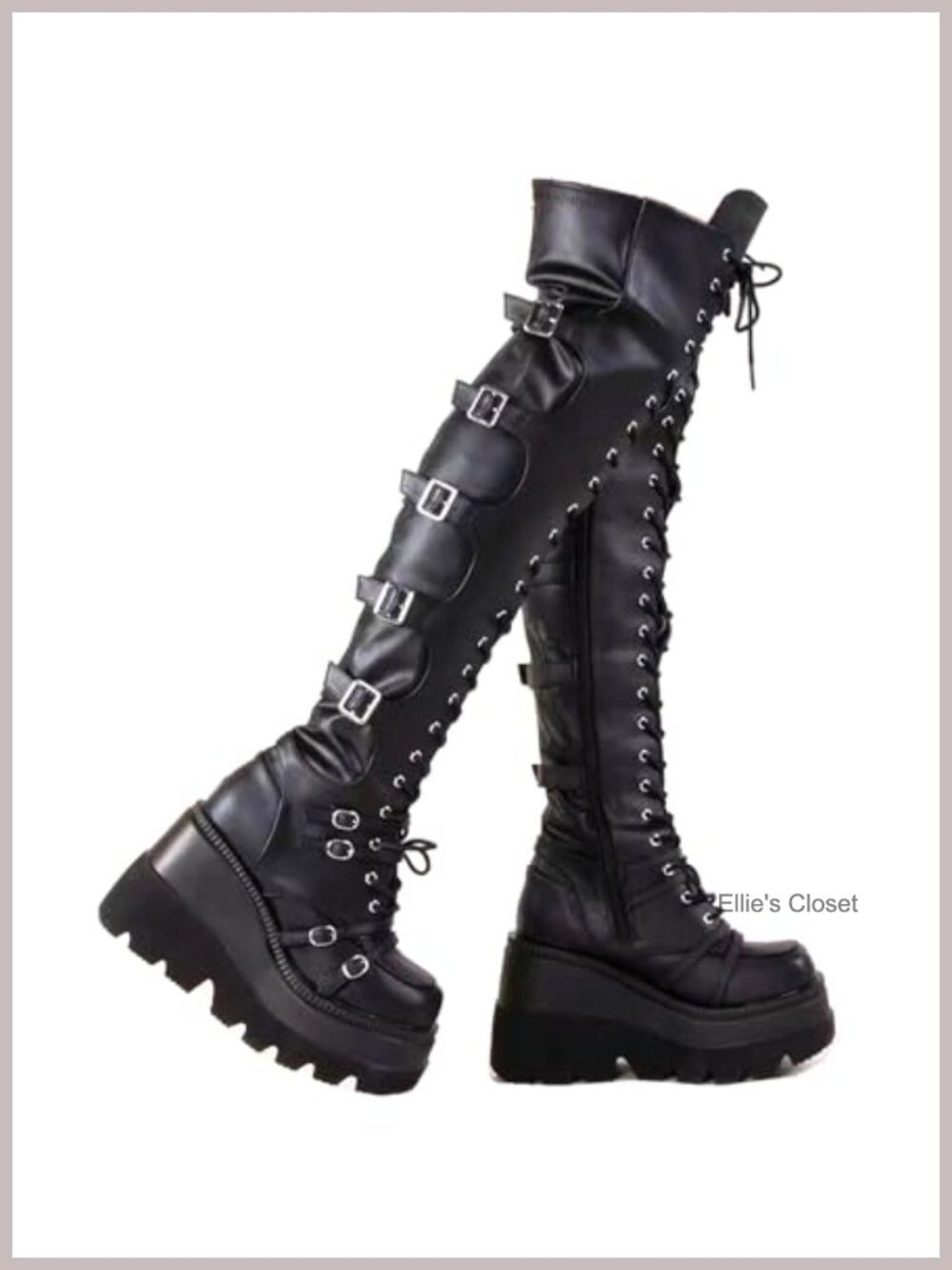Black Platform Over Knee Thigh High Boots Chunky Heel Gothic Motorcycle Boots